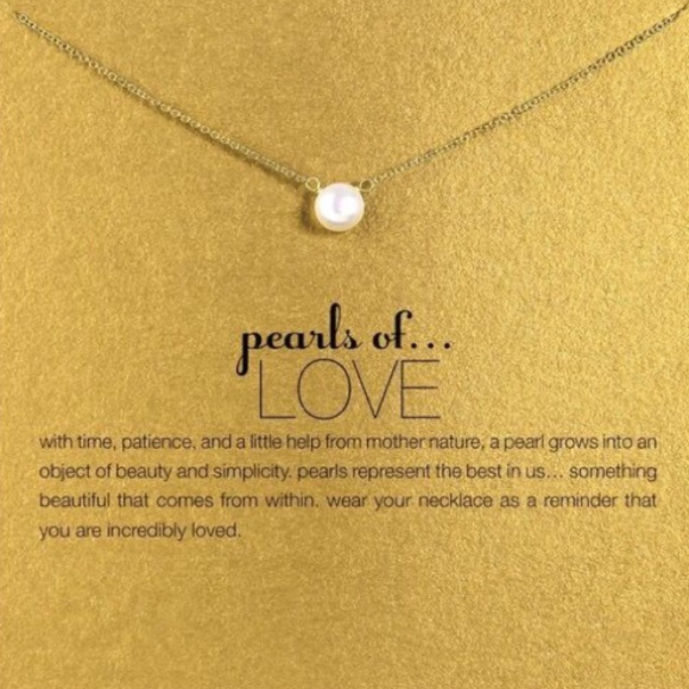 Gold Pearl Love Imitation Chain Dainty Necklace - Picture 1 of 4